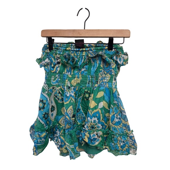 Vintage Y2K 2B‎ Bebe Green Floral Ruffle Tube Top Smocked Summer Party Festival - Picture 2 of 7